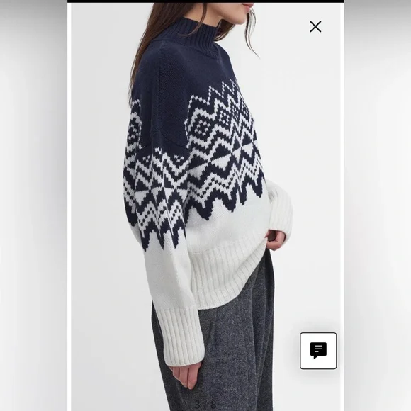 Barbour Gwyn Cotton & Wool Blend SweaterNavy and White